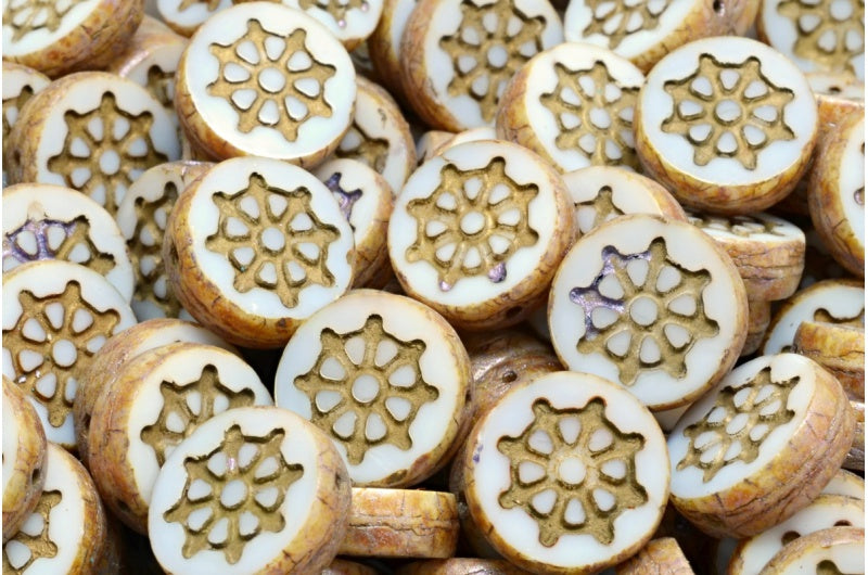 Table Cut Wheel Coin Beads, White 65329 54302 (2010 65329 54302), Glass, Czech Republic