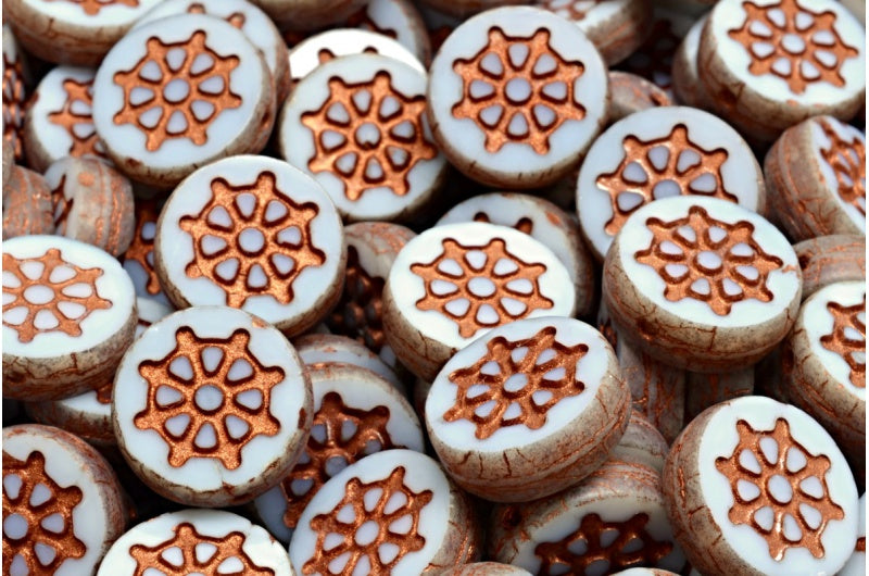 Table Cut Wheel Coin Beads, White 84100 15001 Red (2010 84100 15001 54319), Glass, Czech Republic