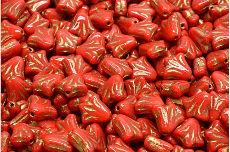 Lily Flower Beads, 97022 Gold Lined (97022-54302), Glass, Czech Republic