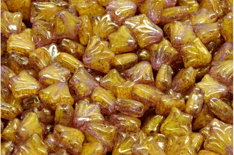 ユリの花のビーズ、イエローテラコッタバイオレット（R0812-15496）、ガラス、チェコ共和国