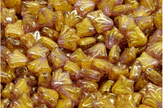 ユリの花のビーズ、イエローテラコッタバイオレット（R0812-15496）、ガラス、チェコ共和国