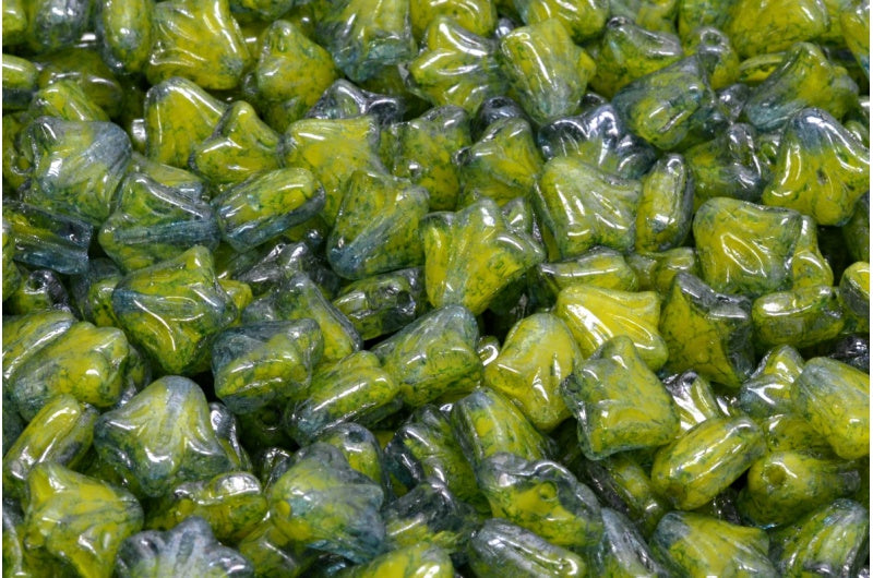 ユリの花ビーズ、イエローテラコッタブルー（R0812-15464）、ガラス、チェコ共和国