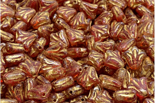 ユリの花ビーズ、R0908 ゴールドライン (R0908-54302)、ガラス、チェコ共和国