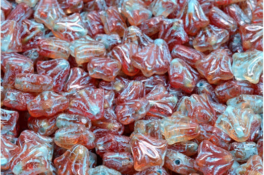 ユリの花ビーズ、R0908 ライトブルーライン入り (R0908-54308)、ガラス、チェコ共和国