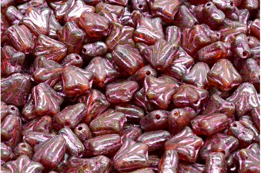 ユリの花のビーズ、R0908 トラバーチン ピンクライン (R0908-86800-54321)、ガラス、チェコ共和国