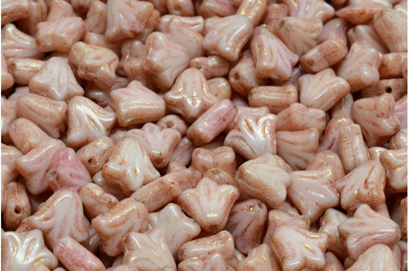 ユリの花ビーズ、ホワイトラスターレッドフルコーティング（02010-14495）、ガラス、チェコ共和国