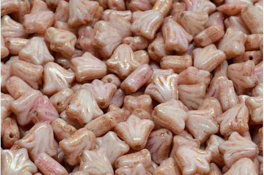 ユリの花ビーズ、ホワイトラスターレッドフルコーティング（02010-14495）、ガラス、チェコ共和国