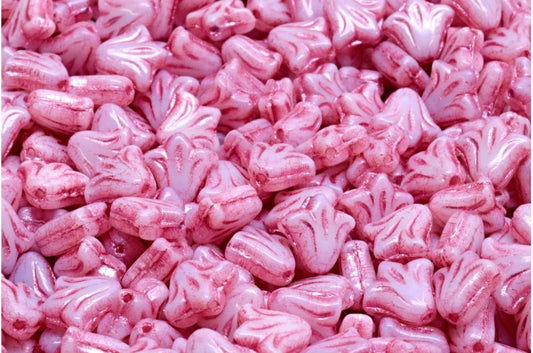 Lily Flower Beads, White Pink Lined (02010-54321), Glass, Czech Republic