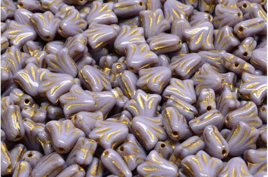 ユリの花ビーズ、26160 ゴールドライン (26160-54302)、ガラス、チェコ共和国