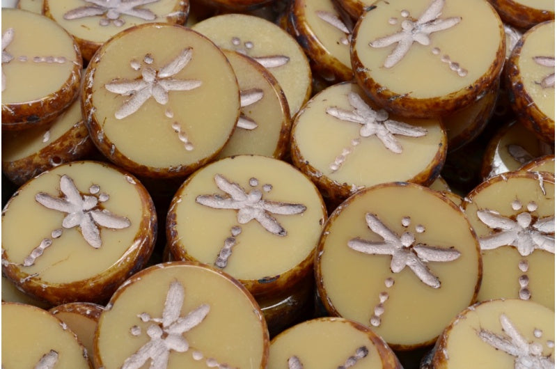 Table Cut Dragonfly Beads , Beige Travertin 54324 (13020 86800 54324), Glass, Czech Republic