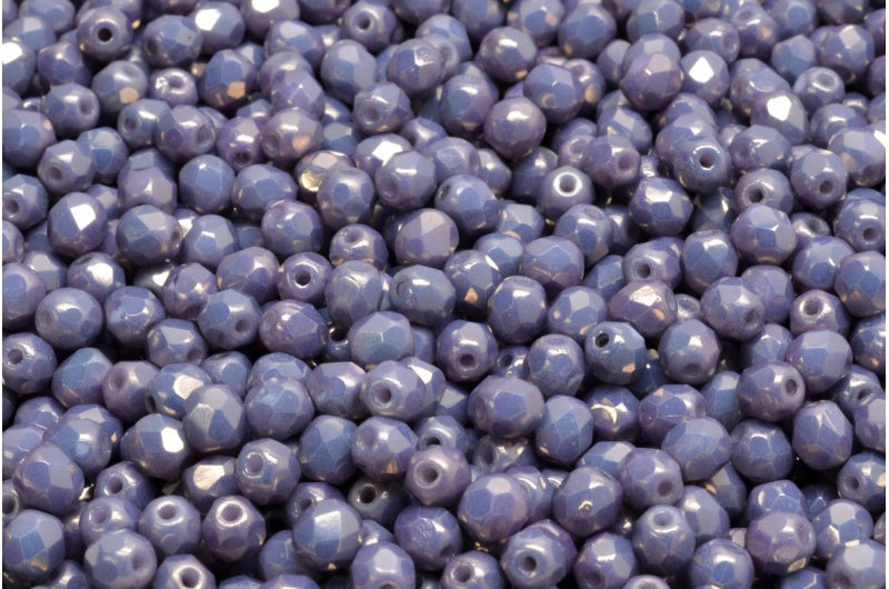 ファセット加工ラウンドビーズ、チョークホワイト光沢銅フルコーティング（03000-14435）、ボヘミアクリスタルガラス、チェコ共和国