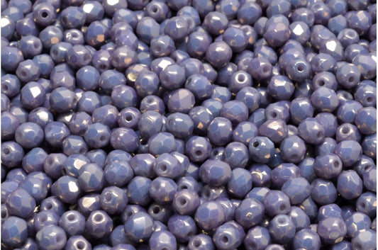 ファセット加工ラウンドビーズ、チョークホワイト光沢銅フルコーティング（03000-14435）、ボヘミアクリスタルガラス、チェコ共和国