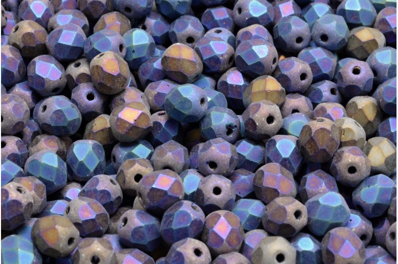 ファセット加工ビーズラウンド、ブラックマットレインボーアイリス（23980-84100-21405）、ボヘミアクリスタルガラス、チェコ共和国