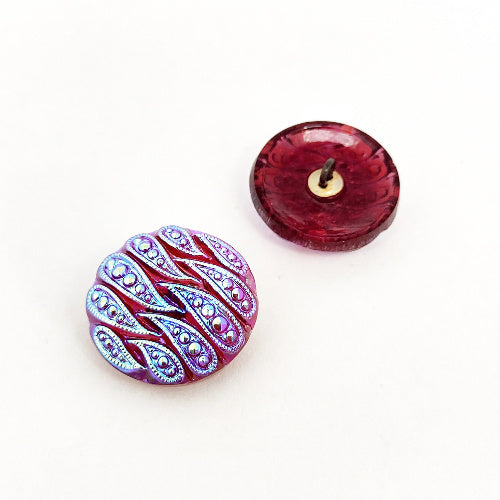 1 pcs Hand Painted Glass Buttons with ornament, size 10 (22.5 mm), Czech Republic