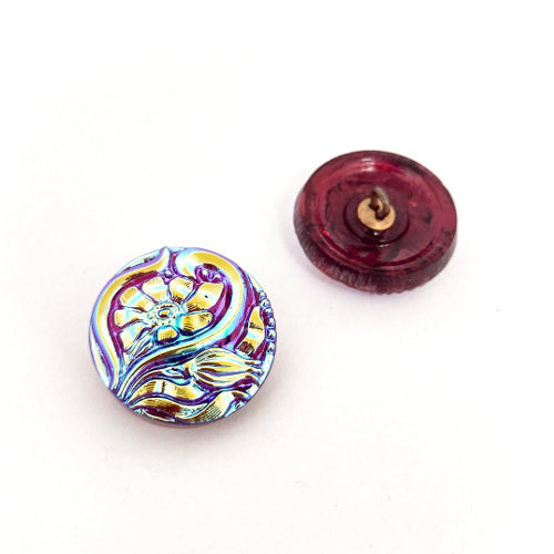 1 pcs Hand Painted Glass Buttons with ornament, size 10 (22.5 mm), Czech Republic