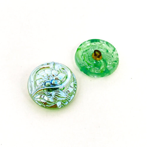 1 pcs Hand Painted Glass Buttons with ornament, size 10 (22.5 mm), Czech Republic