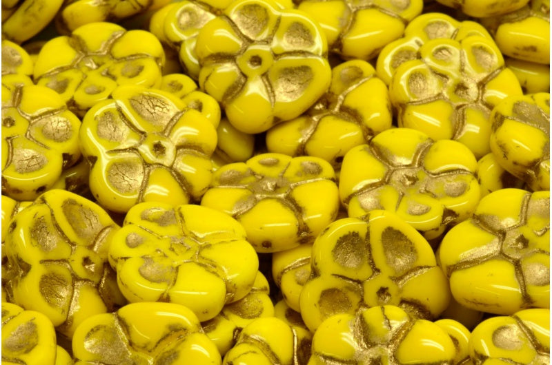 Primrose flower beads, Yellow Gold Lined (83120-54302), Glass, Czech Republic