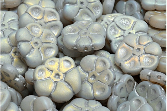 Primrose flower beads, White Matte Ab Full (2X Side) Silver Lined (02010-84100-28703-54301), Glass, Czech Republic