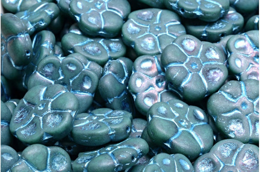 Primrose flower beads, Turquoise Matte Nebula 54323 (63130-84100-15001-54323), Glass, Czech Republic