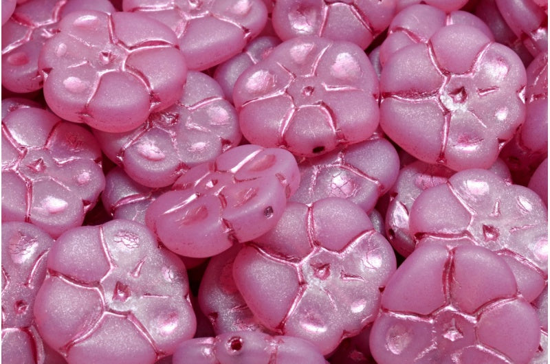 Primrose flower beads, Opal Pink Matte Pink Lined (71200-84100-54321), Glass, Czech Republic