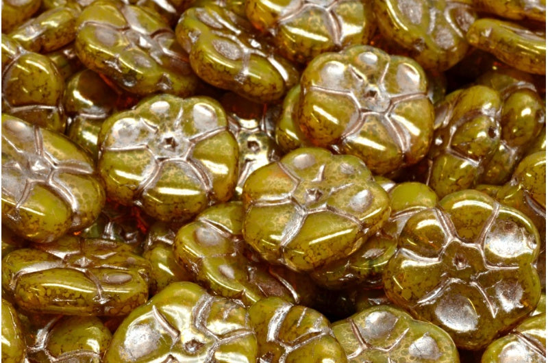 Primrose flower beads, 81240 Terracotta Violet Copper Lined (81240-15496-54324), Glass, Czech Republic