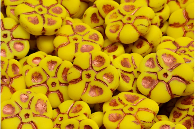 Primrose flower beads, Yellow Matte Copper Lined (83120-84100-54319), Glass, Czech Republic