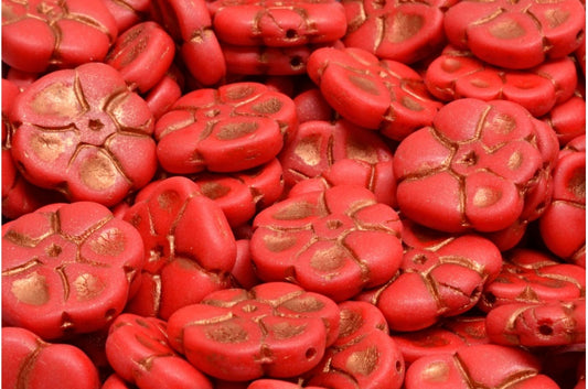 Primrose flower beads, Opaque Red Matte Copper Lined (93200-84100-54319), Glass, Czech Republic