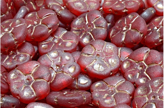 Primrose flower beads, Ruby Red Matte Copper Lined (90080-84100-54324), Glass, Czech Republic