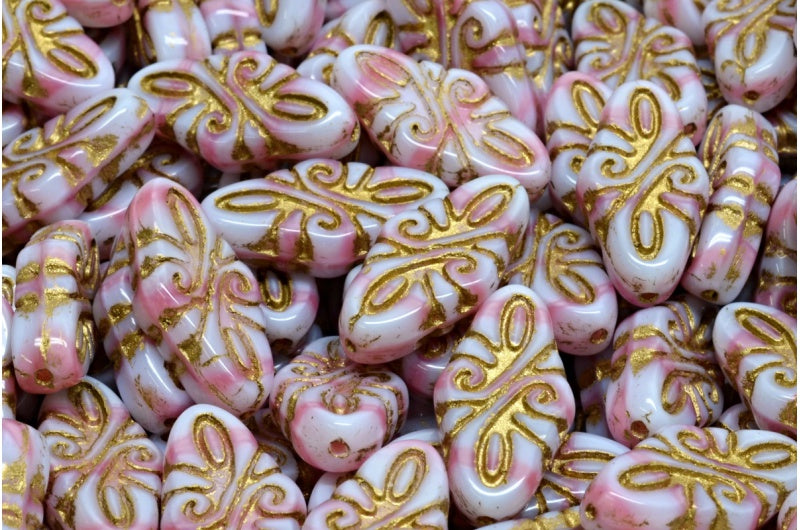 Arabesque Beads, Pink Gold Lined (07724-54302), Glass, Czech Republic