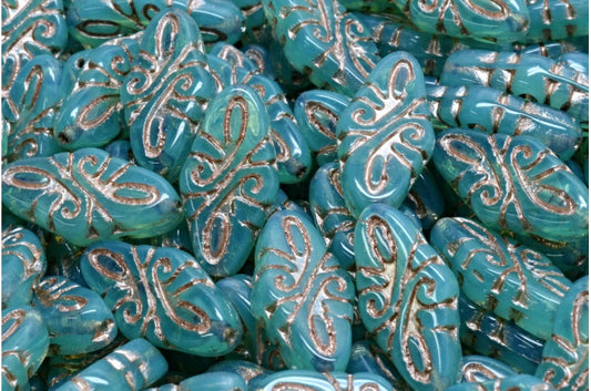 Arabesque Beads, Opal Aqua Copper Lined (61100-54324), Glass, Czech Republic