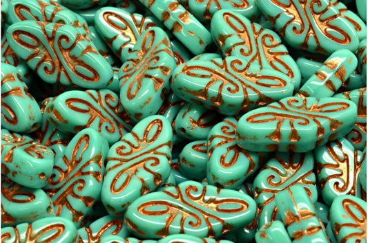 Arabesque Beads, Turquoise Copper Lined (63130-54319), Glass, Czech Republic