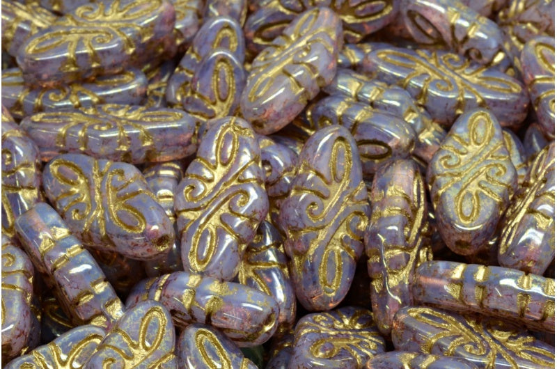 Arabesque Beads, Opal Pink Terracotta Red Gold Lined (71200-15495-54302), Glass, Czech Republic