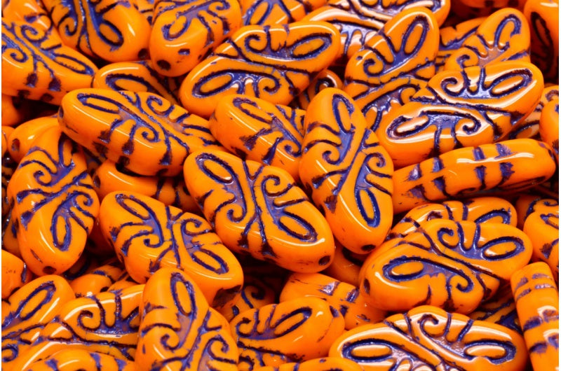 Arabesque Beads, Opaque Yellow Blue Lined (93110-54325), Glass, Czech Republic