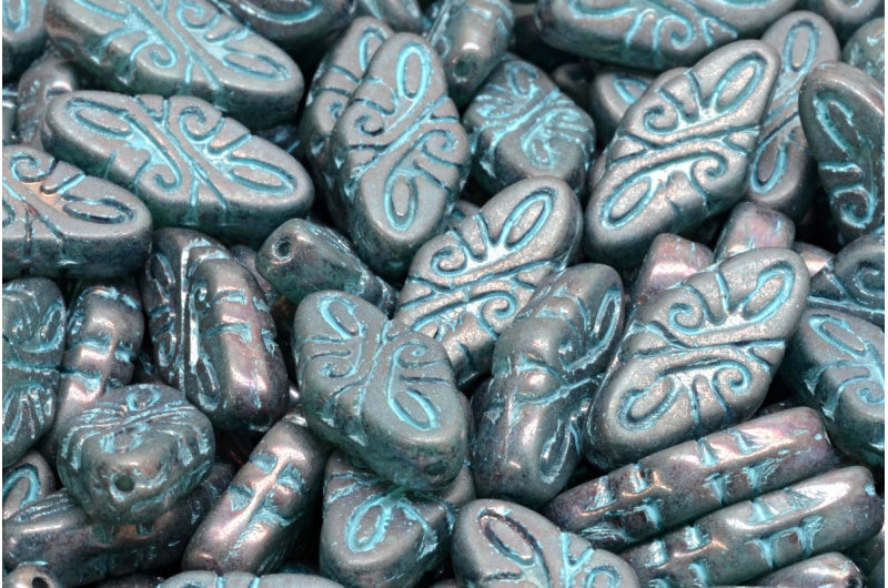 Arabesque Beads, Opal Aqua Matte Nebula Light Blue Lined (61100-84100-15001-54308), Glass, Czech Republic