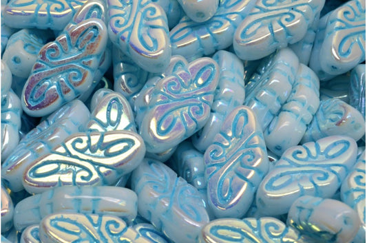 Arabesque Beads, White Ab Full (2X Side) Light Blue Lined (02010-28703-54308), Glass, Czech Republic