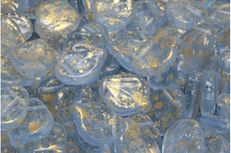 牡丹花瓣珠，透明蓝金色飞溅 (30010-94401)，玻璃，捷克共和国