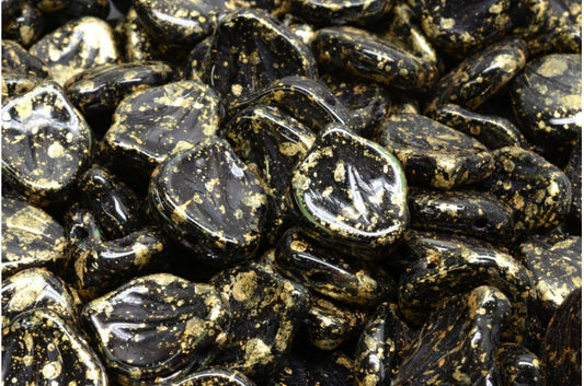 牡丹花瓣珠，57109 金色飞溅 (57109-94401)，玻璃，捷克共和国