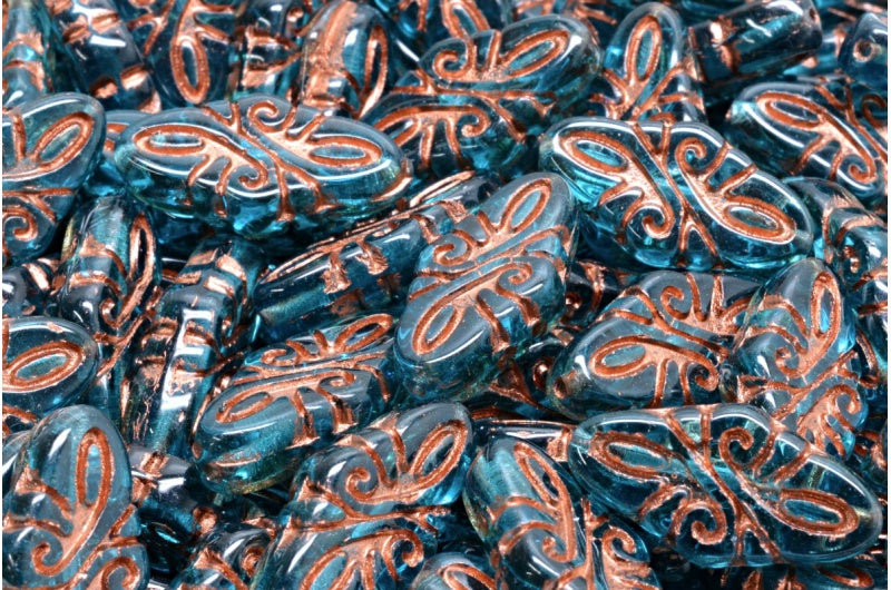 Arabesque Beads, Transparent Aqua Copper Lined (60140-54319), Glass, Czech Republic