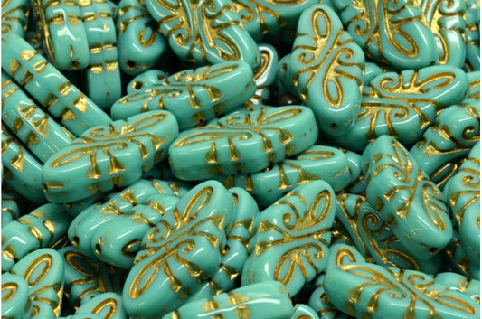 Arabesque Beads, Turquoise Gold Lined (63130-54302), Glass, Czech Republic