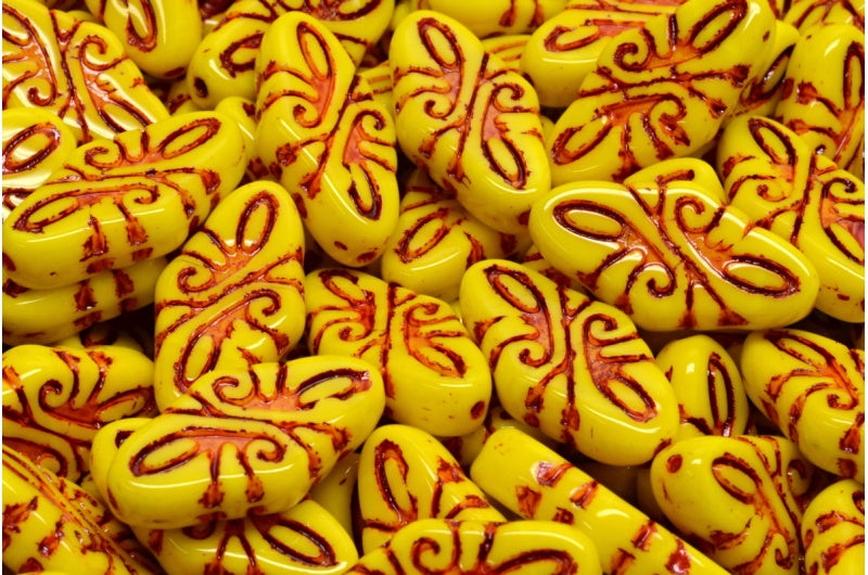 蔓藤花纹珠子，黄色红色内衬 (83120-54314)，玻璃，捷克共和国