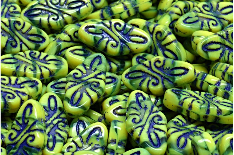 Arabesque Beads, 86036 Blue Lined (86036-54325), Glass, Czech Republic
