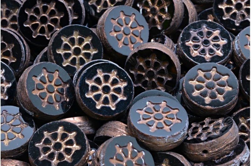 Table Cut Wheel Coin Beads, Black Bronze (23980 14415), Glass, Czech Republic
