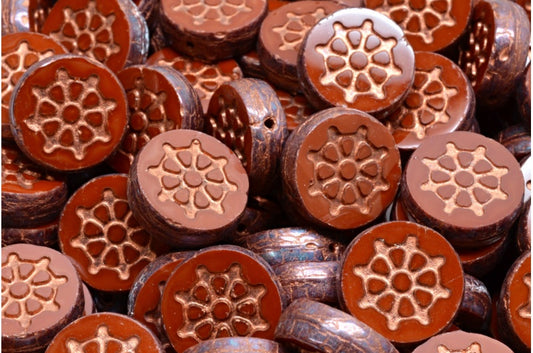 Table Cut Wheel Coin Beads, Opaque Brown 15001 Red (13600 15001 54319), Glass, Czech Republic