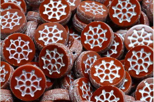 Table Cut Wheel Coin Beads, Opaque Brown 84100 54324 (13600 84100 54324), Glass, Czech Republic