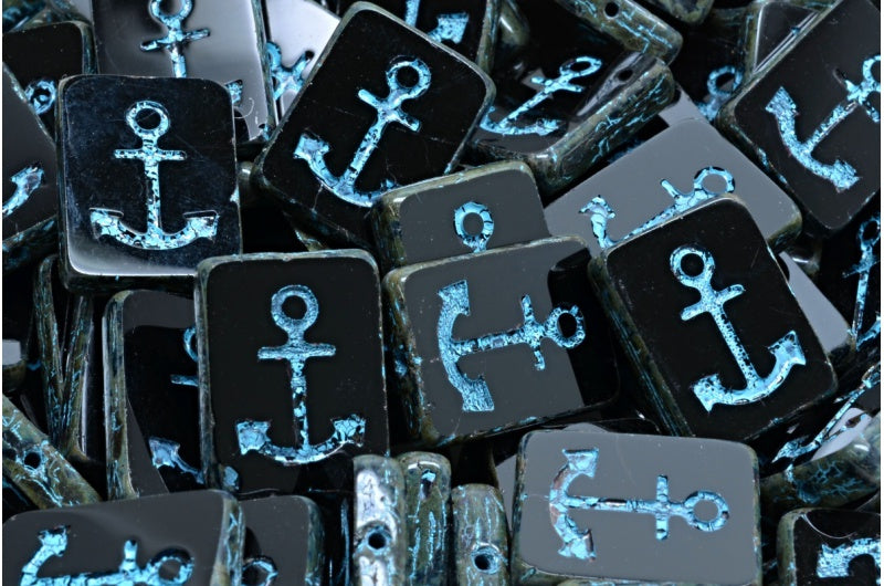 Table Cut Rectangle Beads with Anchor, Black Travertin 54308 (23980 86800 54308), Glass, Czech Republic