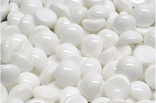 Cabochon 珠子，白色蛋白石 (02020)，玻璃，捷克共和国
