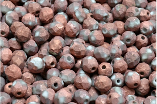 ファセットビーズラウンド、チョークホワイトエッチング27103（03000-ETCH-27103）、ボヘミアクリスタルガラス、チェコ共和国