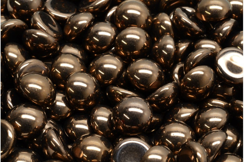 凸圆形珠子，黑青铜色 (23980-14415)，玻璃，捷克共和国