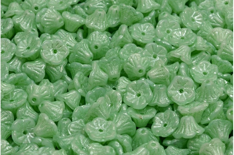 Bell Flower Cup Beads, White 54322 (02010-54322), Glass, Czech Republic