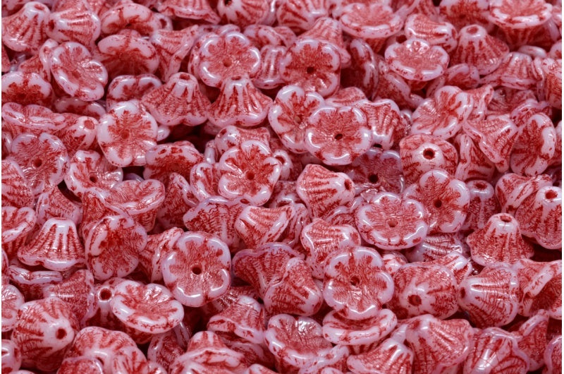 钟花杯珠，白红内衬 (02010-54314)，玻璃，捷克共和国